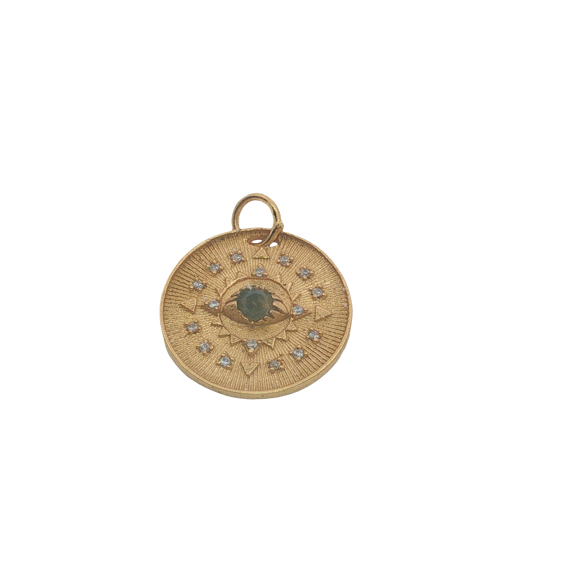 Charms doré médaille ronde oeil en labradorite et zircons