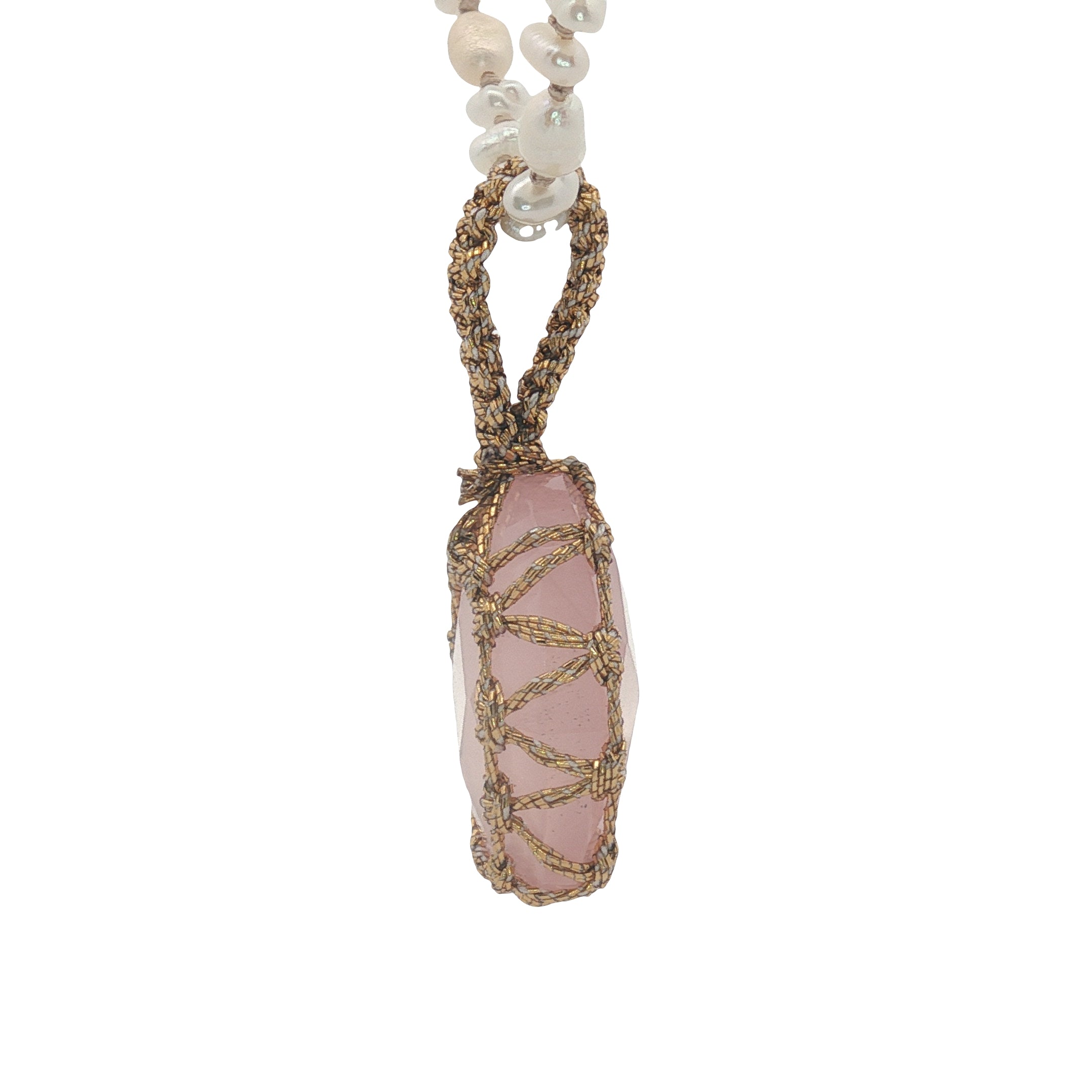 Collier doré Johri bazaar quartz rose perles de culture 42 cm