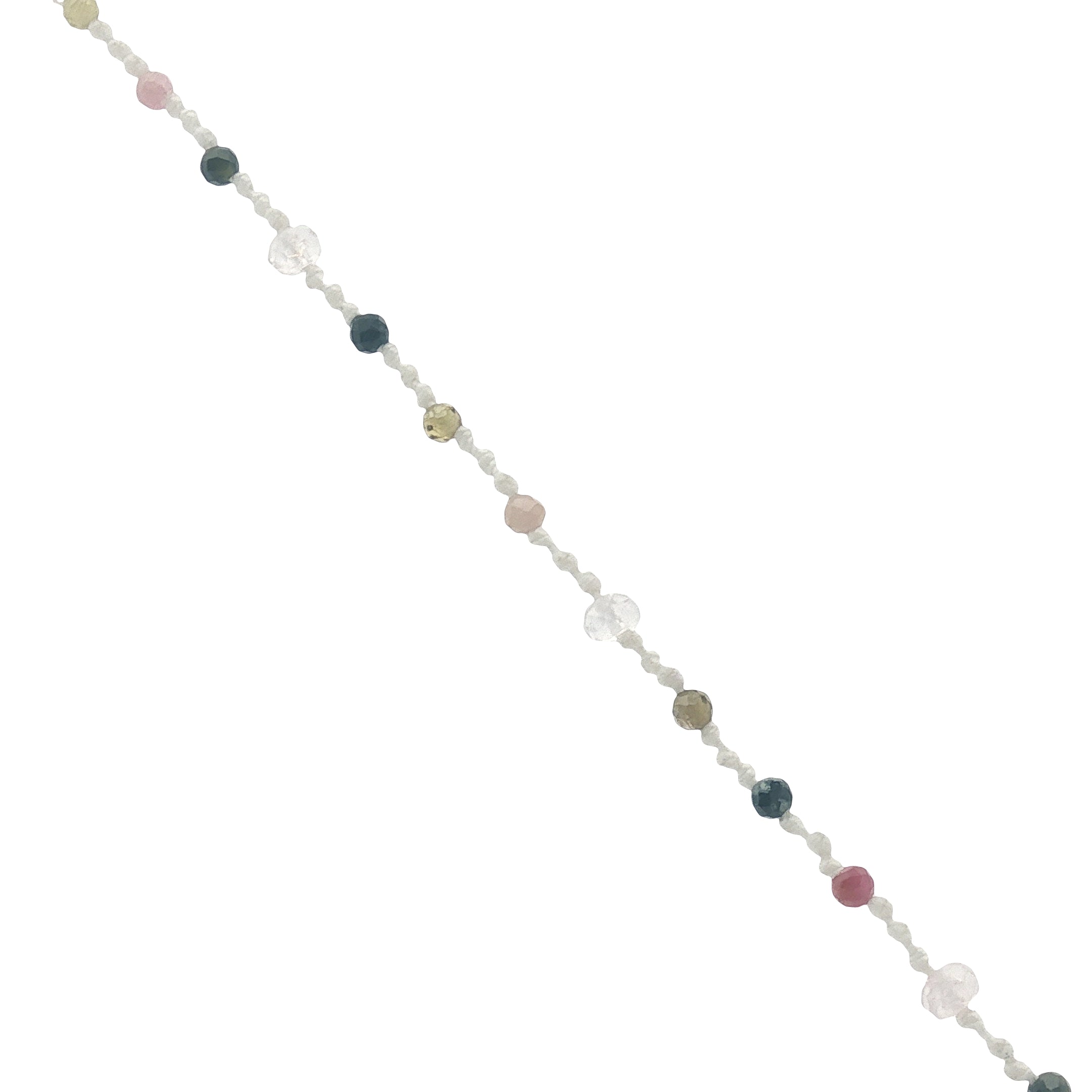 Collier doré nacre blanche, tourmaline et quartz rose 60 cm