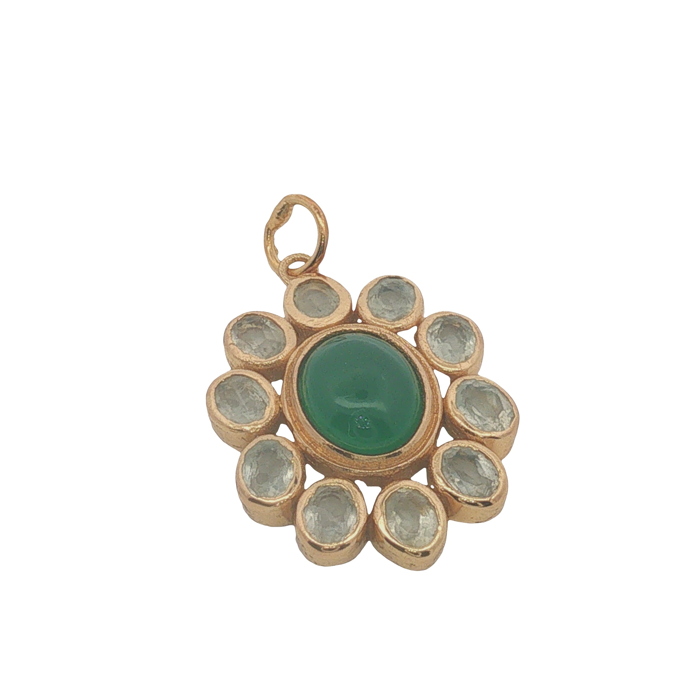 Charms doré fleur duo prehnite et onyx verte