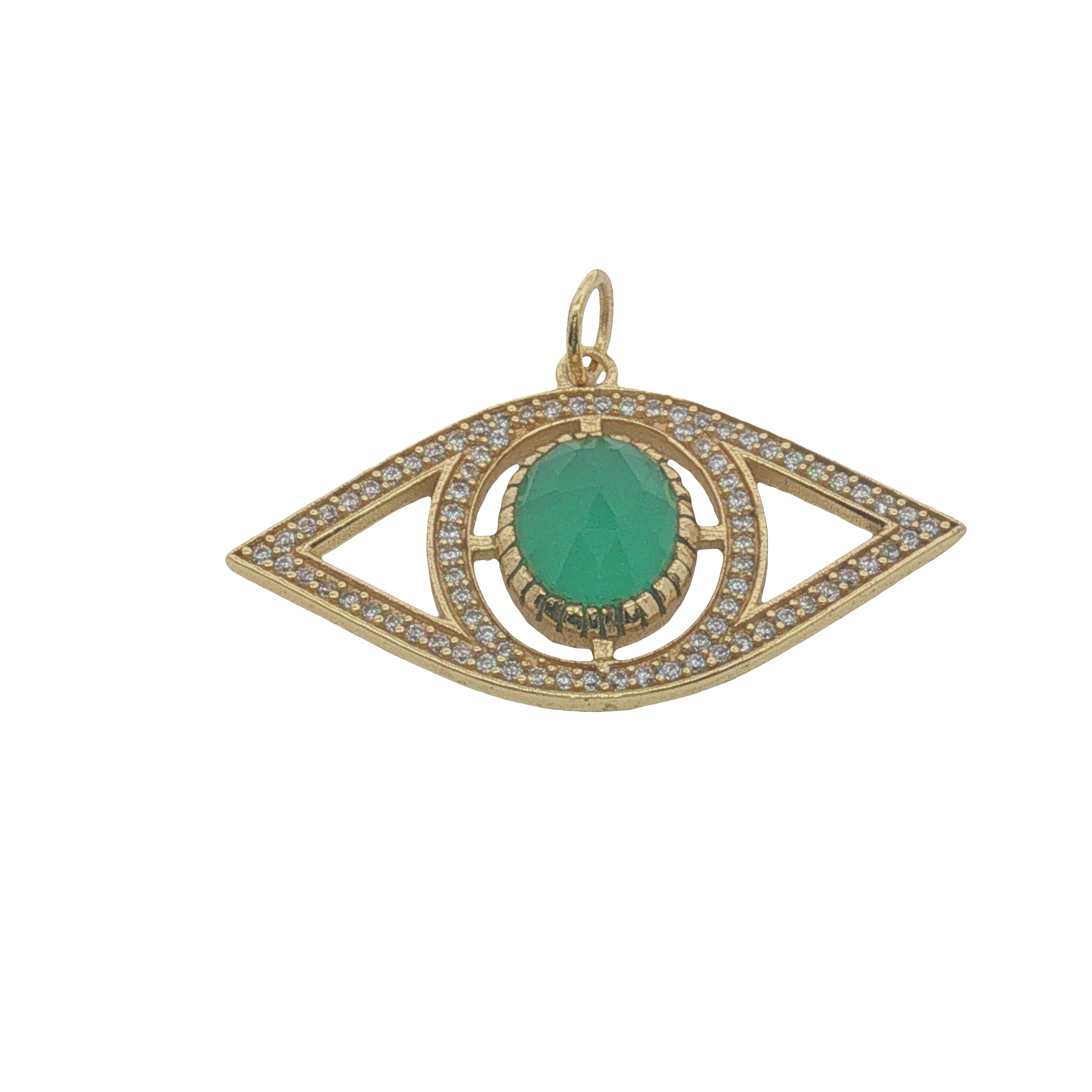Charms doré oeil XXL ajouré zircons et onyx verte