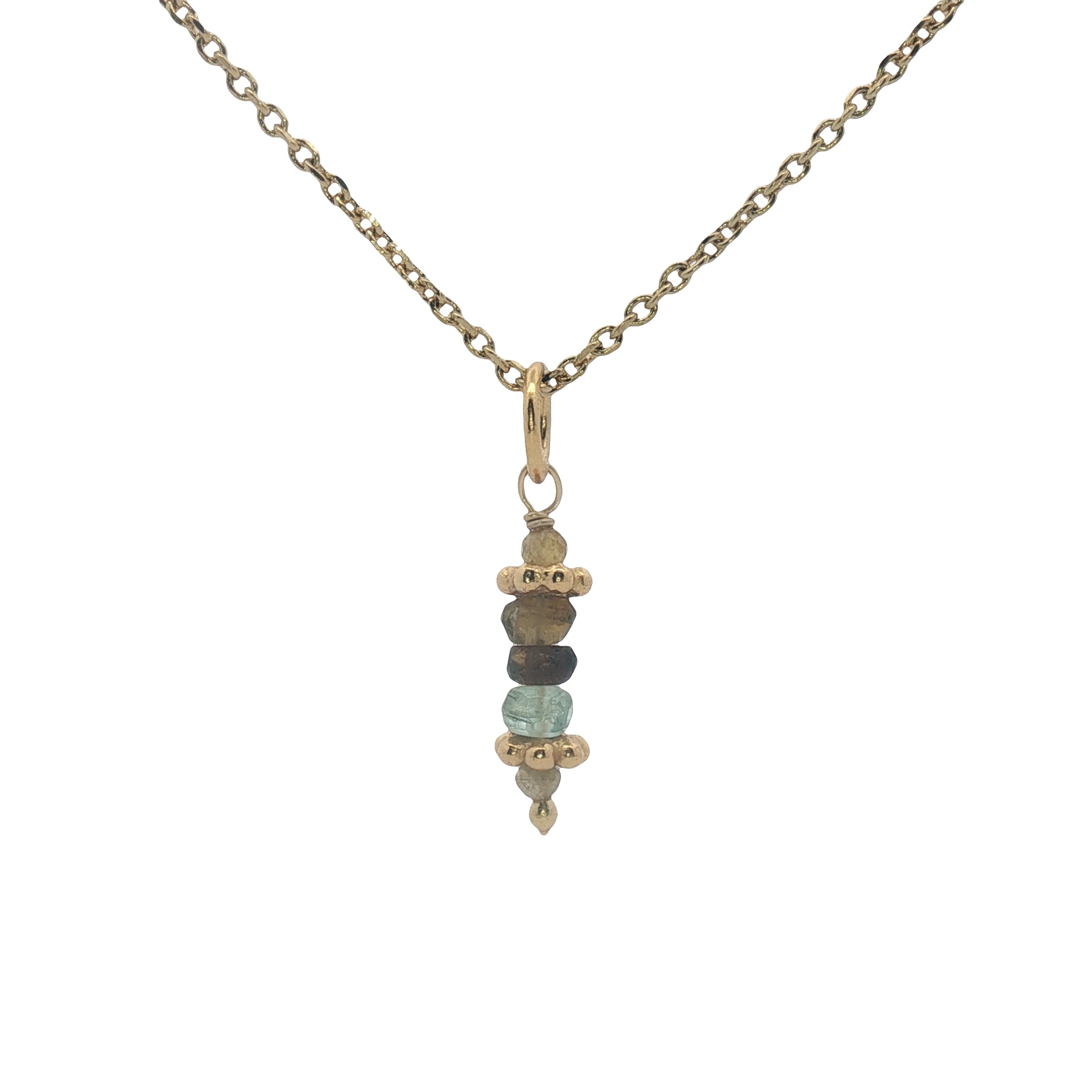 Collier doré tourmaline et couronnes dorées 42 cm