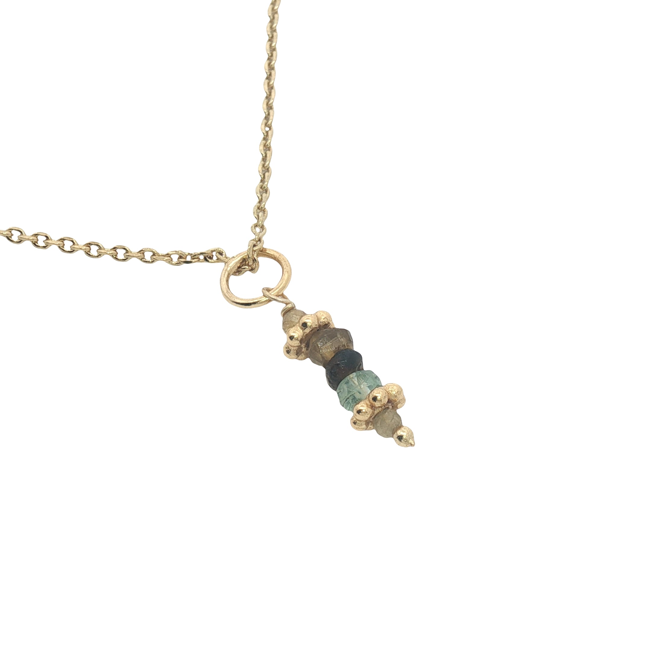 Collier doré tourmaline et couronnes dorées 42 cm