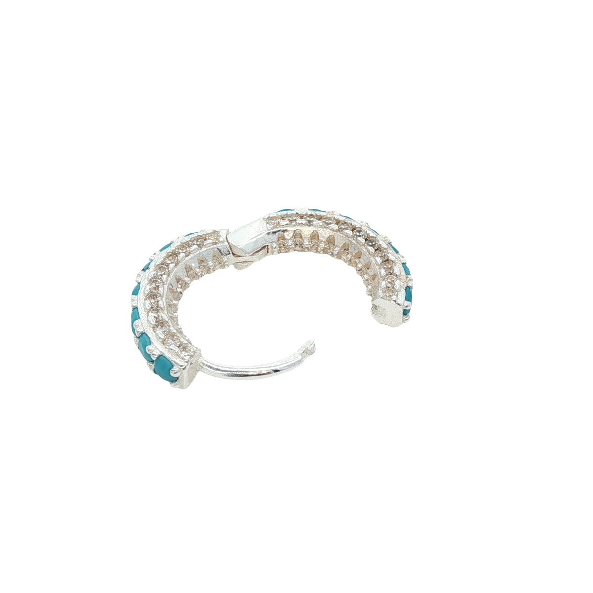 Mini créole fermée argent 925 turquoise et zircons 15 mm