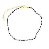 Chaine de cheville sur cordon noir, onyx noire et lapis