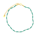Chaine de cheville dorée en onyx verte et fil vert