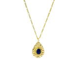 Collier doré maille alternée et goutte lapis 60 cm