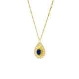 Collier doré maille alternée et goutte lapis 60 cm