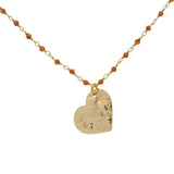 Collier doré rosary onyx rouge et coeur martelé 60 cm