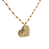 Collier doré rosary onyx rouge et coeur martelé 60 cm