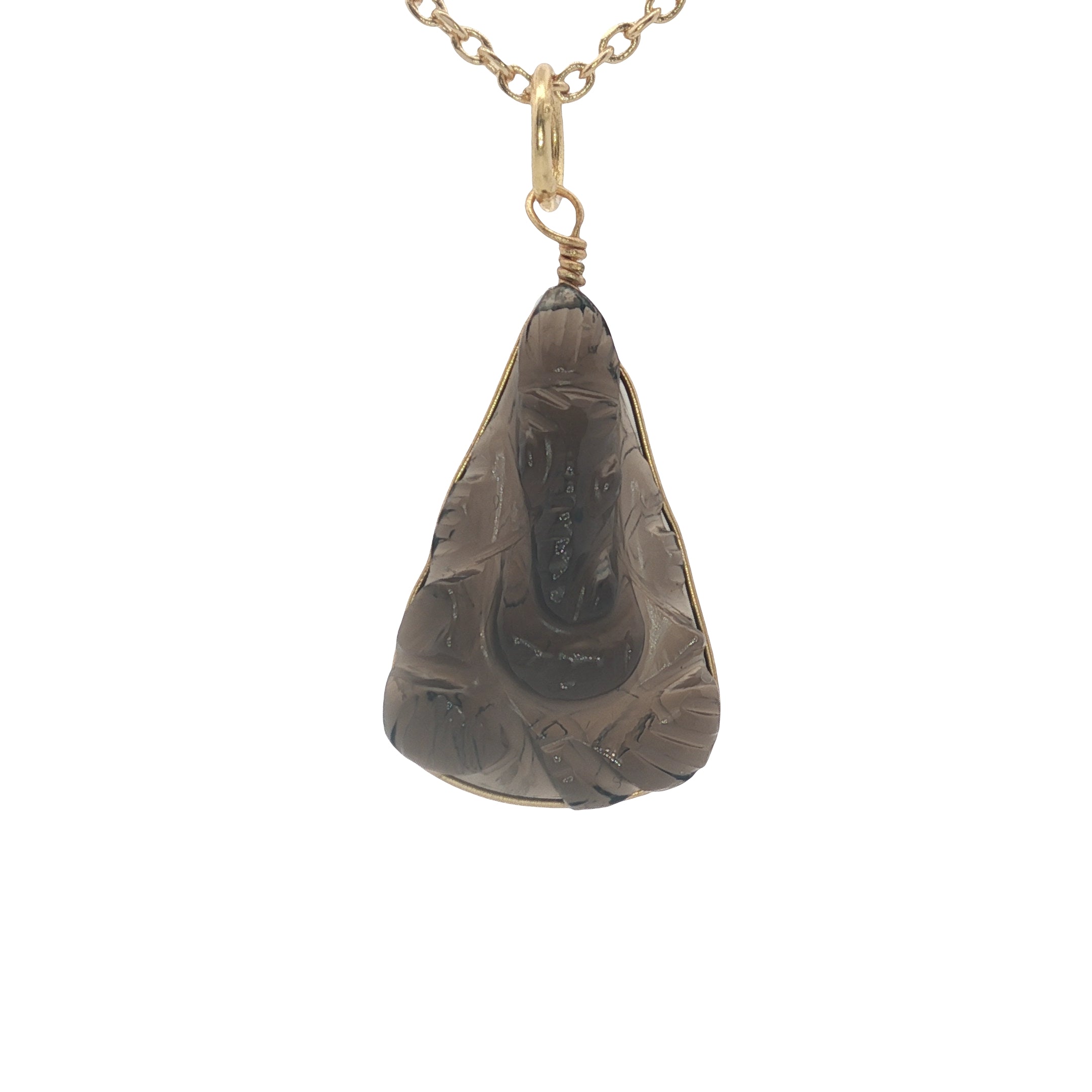 Collier doré Ganesh taillée dans du quartz fumé 42 cm