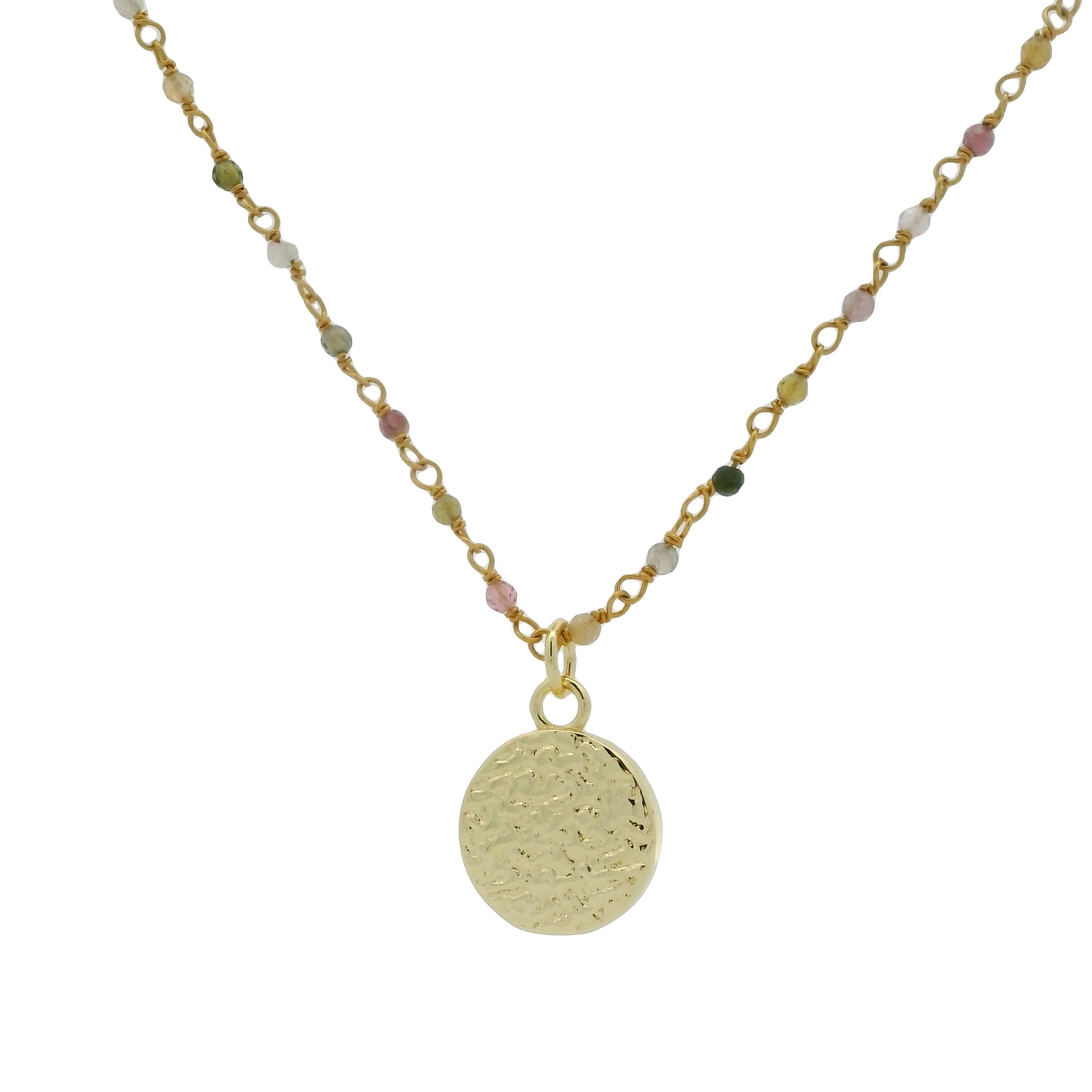Sautoir doré rosary tourmaline et médaille coeur 80cm