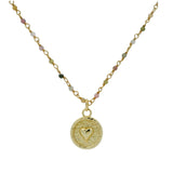 Sautoir doré rosary tourmaline et médaille coeur 80cm