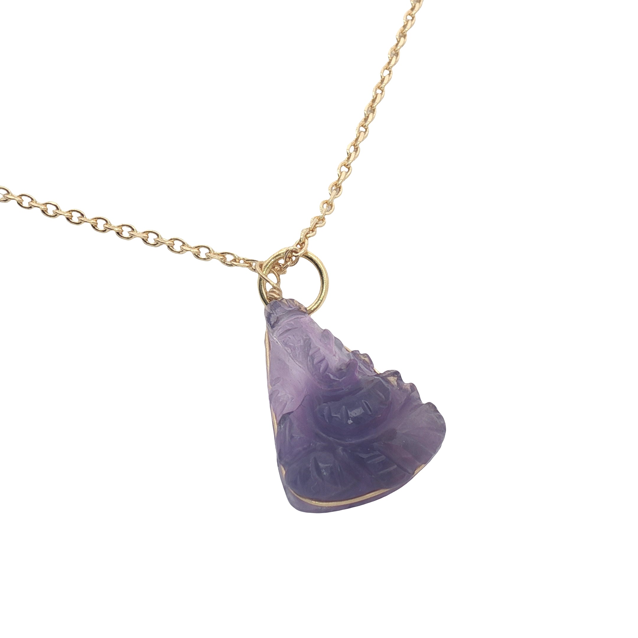 Collier doré Ganesh taillée dans l'améthyste 42 cm