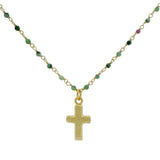 Sautoir doré santa maria rubis zoisite et croix brossé 75cm