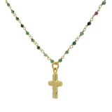 Sautoir doré santa maria rubis zoisite et croix brossé 75cm