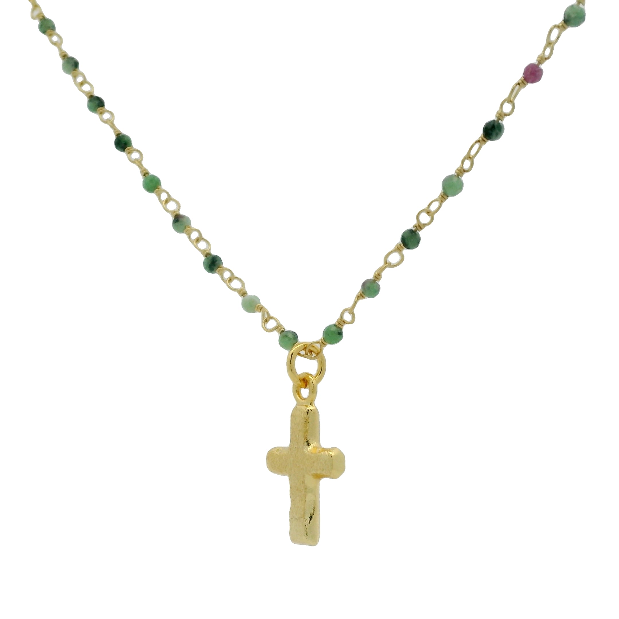 Sautoir doré santa maria rubis zoisite et croix brossé 75cm