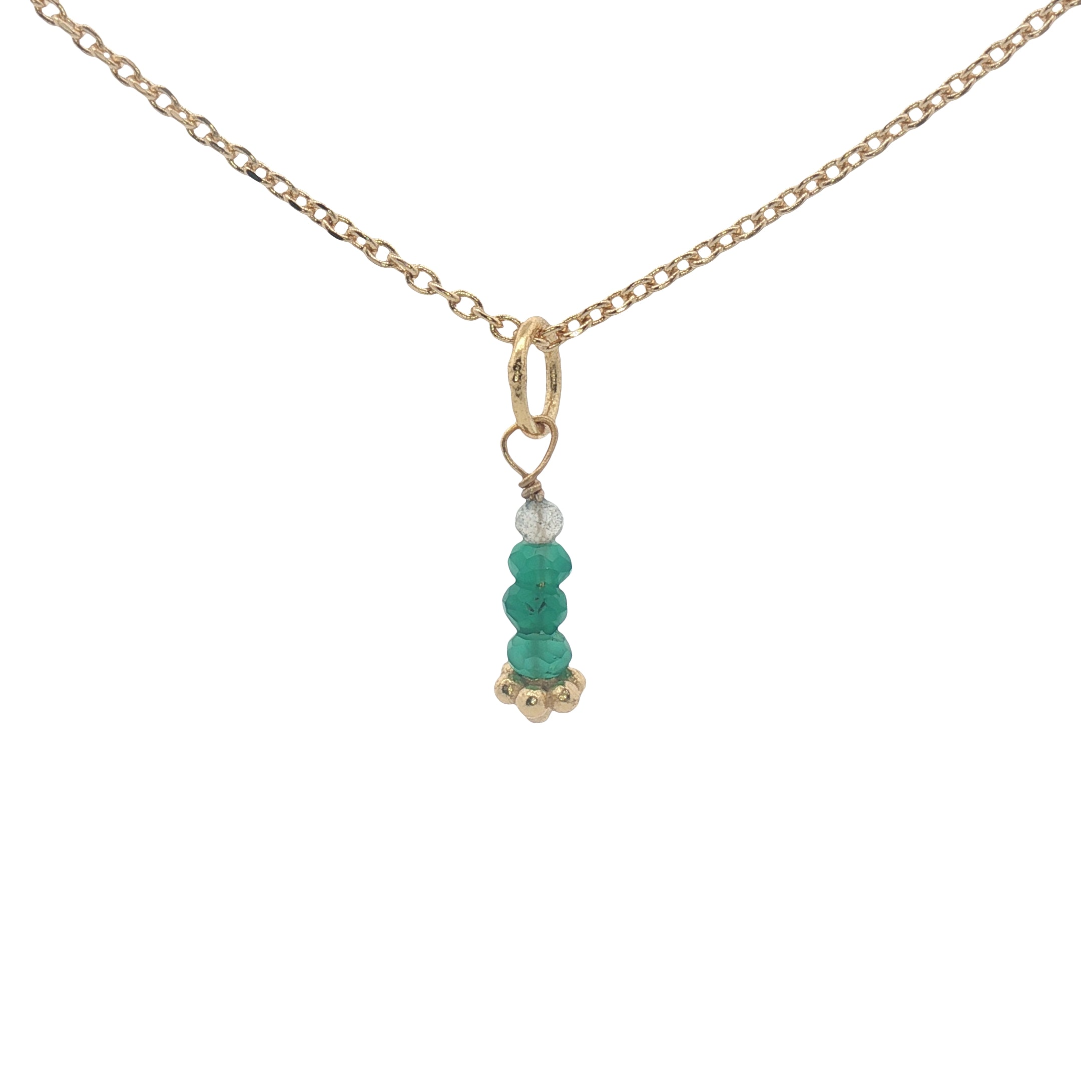 Collier doré en onyx verte et prehnite 42 cm