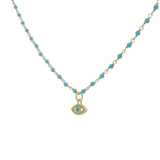 Collier doré rosary turquoise et oeil zircons blancs 44 cm