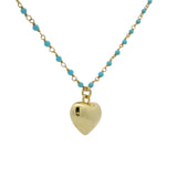 Sautoir doré rosary turquoise et coeur 80 cm