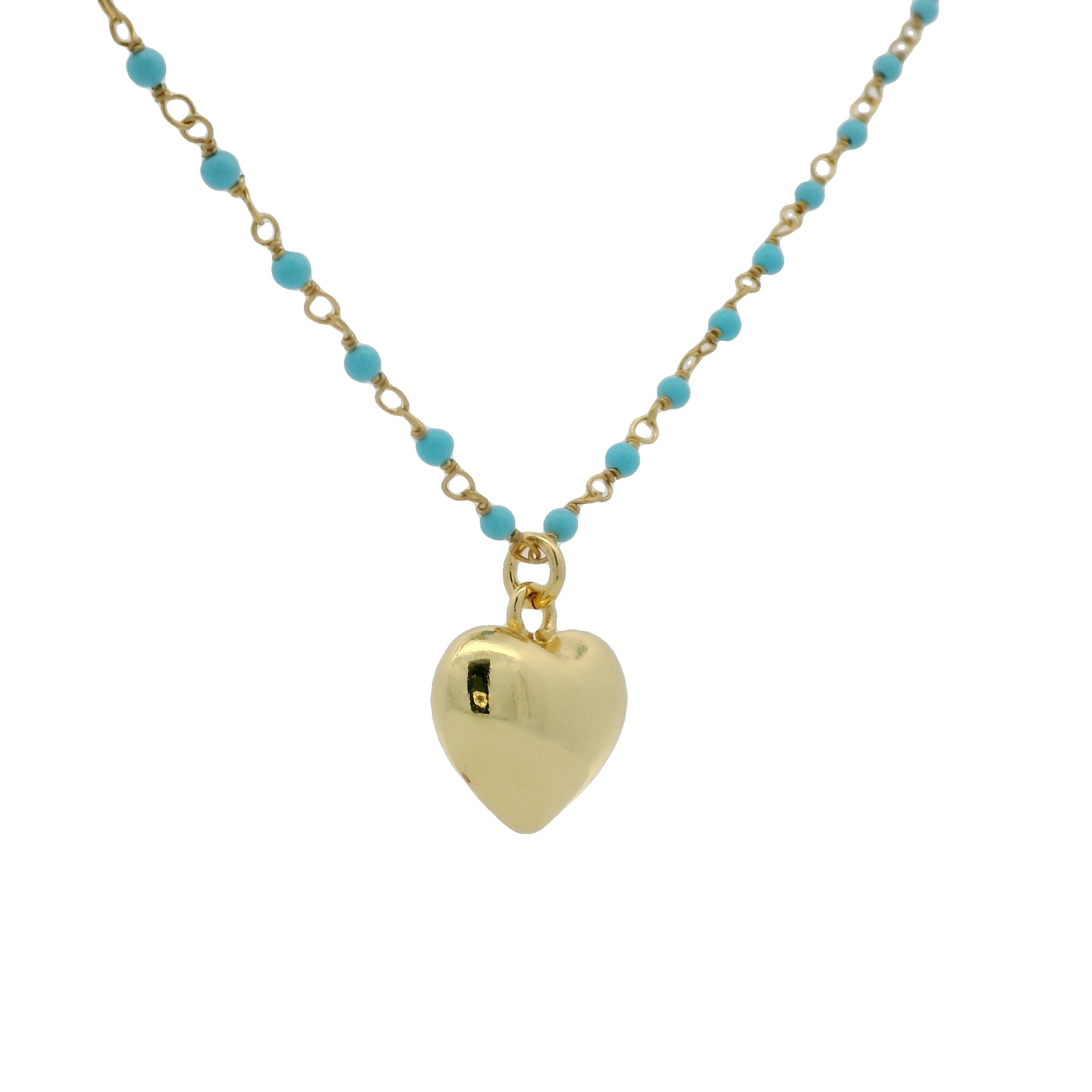 Sautoir doré rosary turquoise et coeur 80 cm