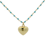 Sautoir doré rosary turquoise et coeur 80 cm