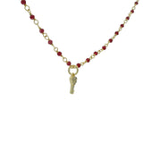 Collier doré chaine rosary rubis indien clé coeur en zircons 38 cm