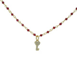 Collier doré chaine rosary rubis indien clé coeur en zircons 38 cm