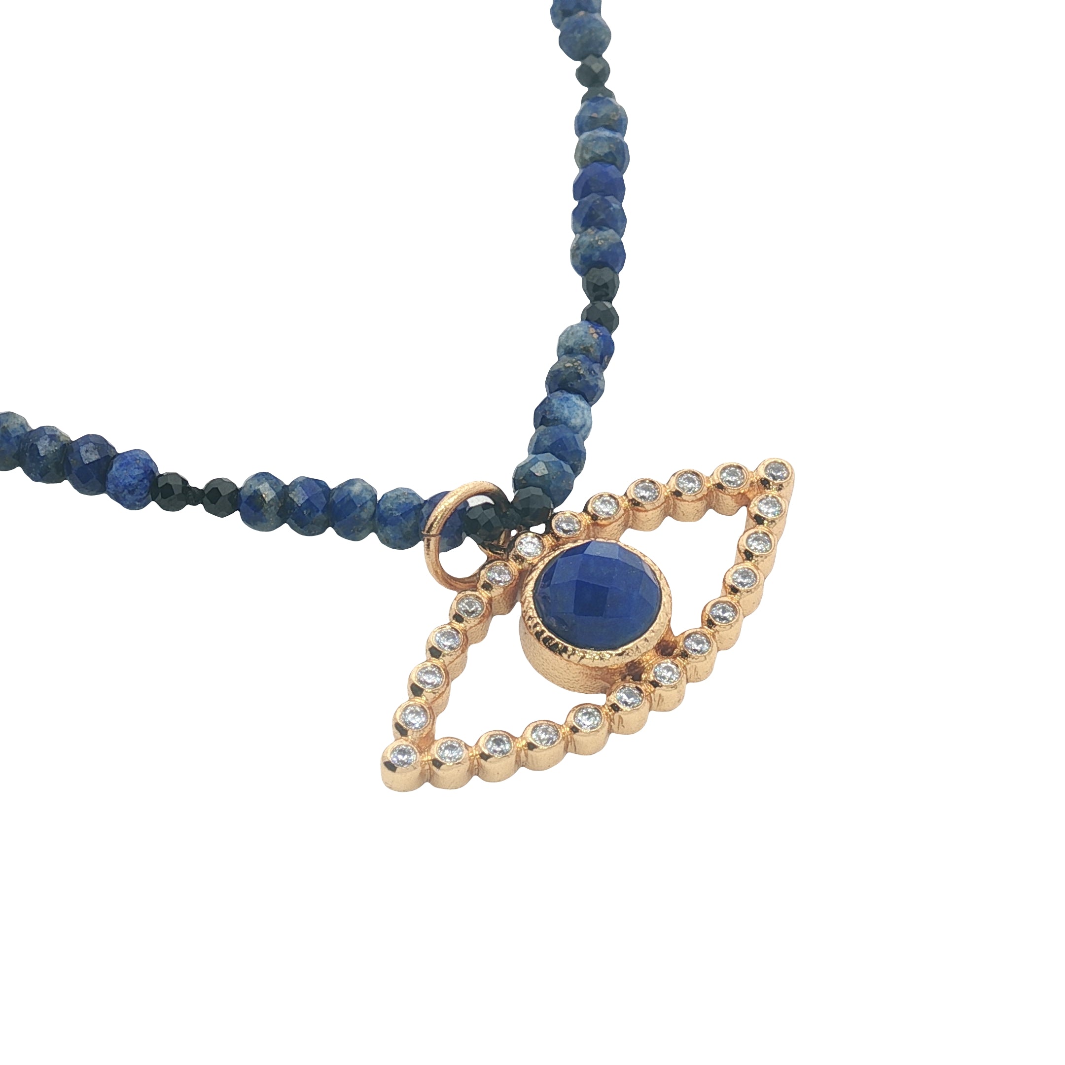 Collier doré oeil avec lapis lazuli 60 cm