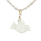 Collier doré colombe taillée dans du quartz citron perles de culture 50 cm