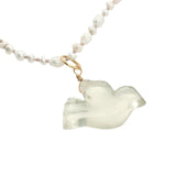 Collier doré colombe taillée dans du quartz citron perles de culture 50 cm