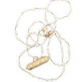 Collier doré grand Tabiz perles de culture et fil beige 75 cm