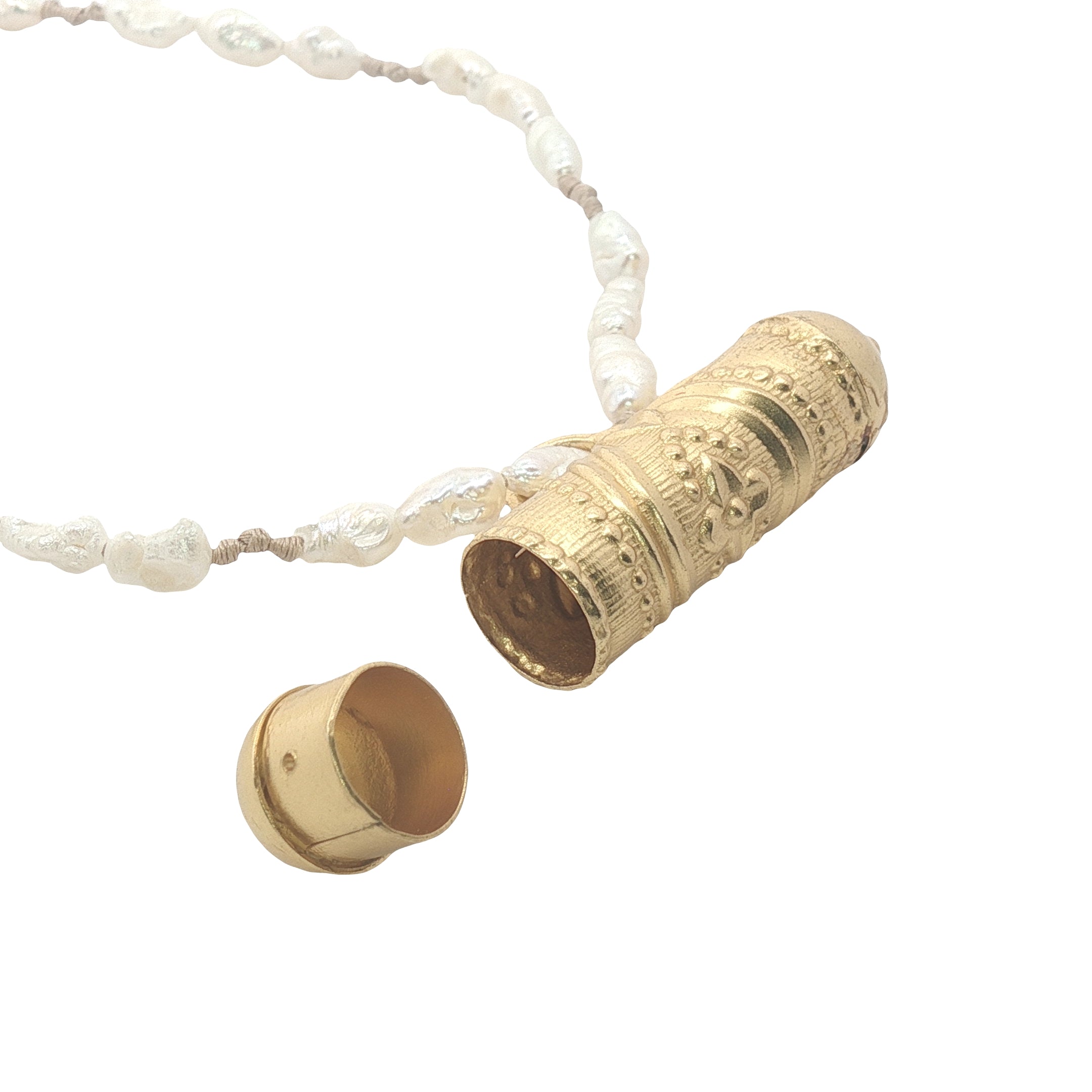 Collier doré grand Tabiz perles de culture et fil beige 75 cm
