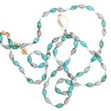Collier doré multi turquoise et perles de culture 75 cm
