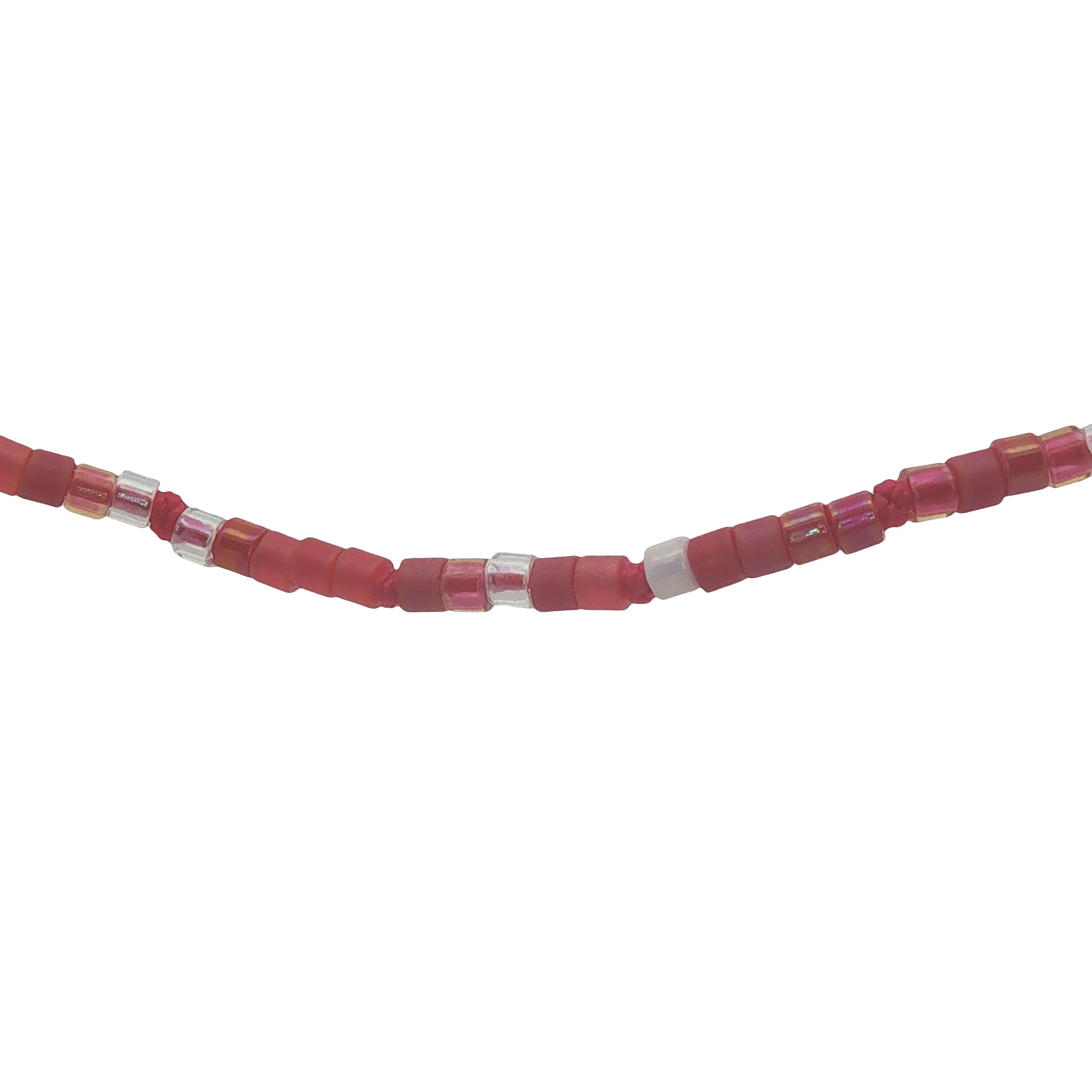 Collier doré perles Miyuki rouges et roses 38 cm