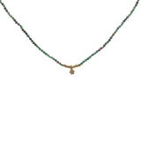 Collier doré rubis zoisite, pampille fleur et perles dorées 38 cm