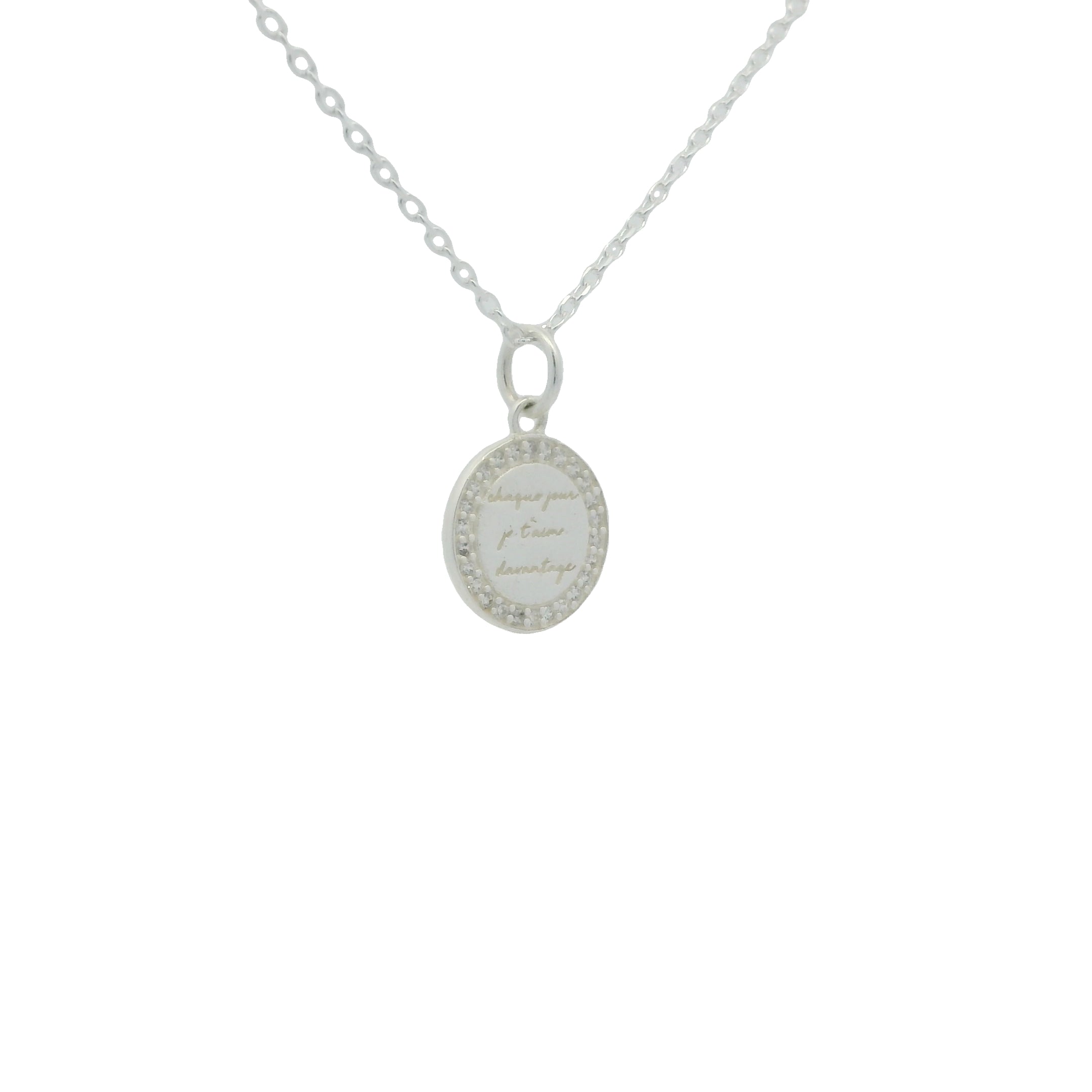 Collier argent 925 médaille zircons "chaque jour je t'aime davantage" 42 cm