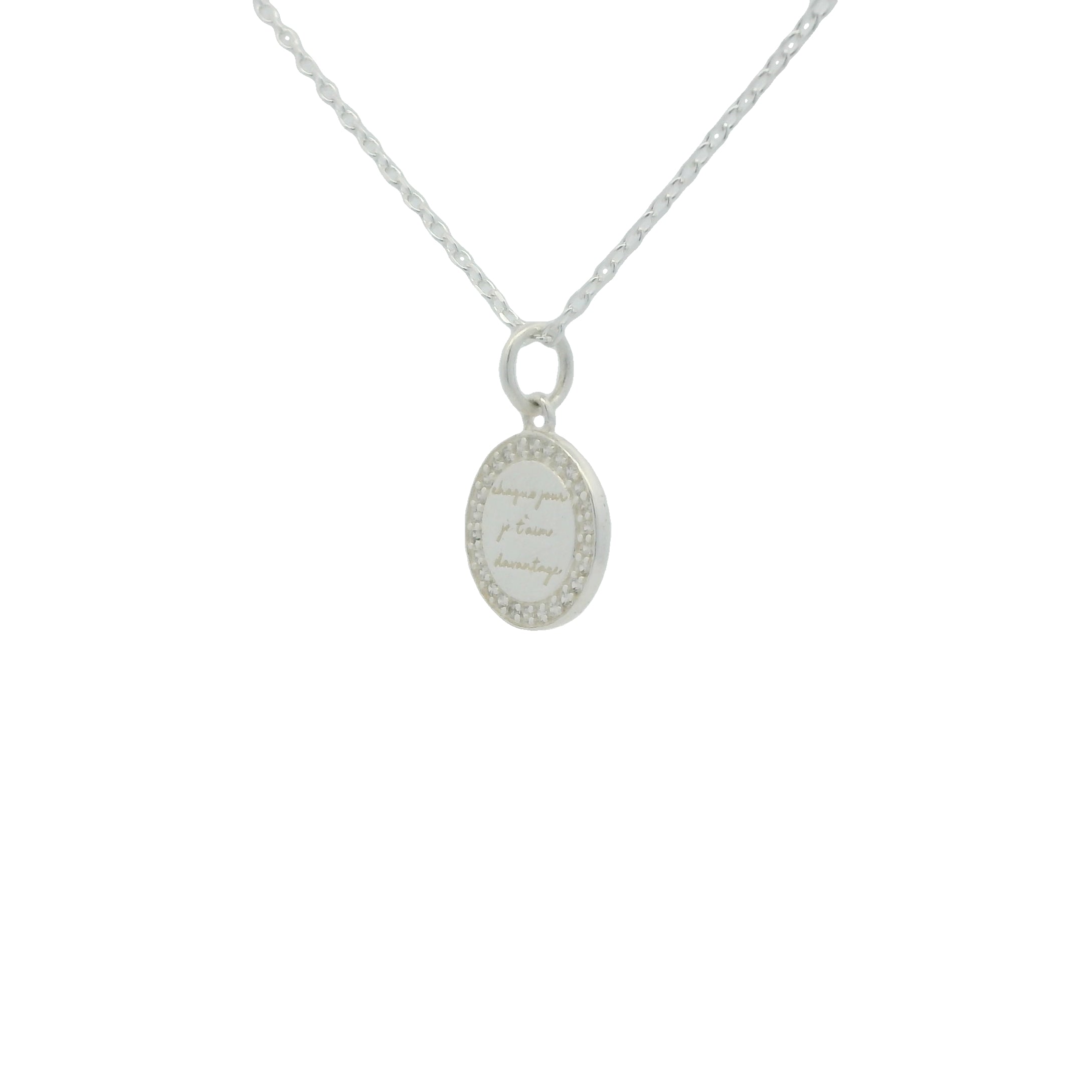 Collier argent 925 médaille zircons "chaque jour je t'aime davantage" 42 cm