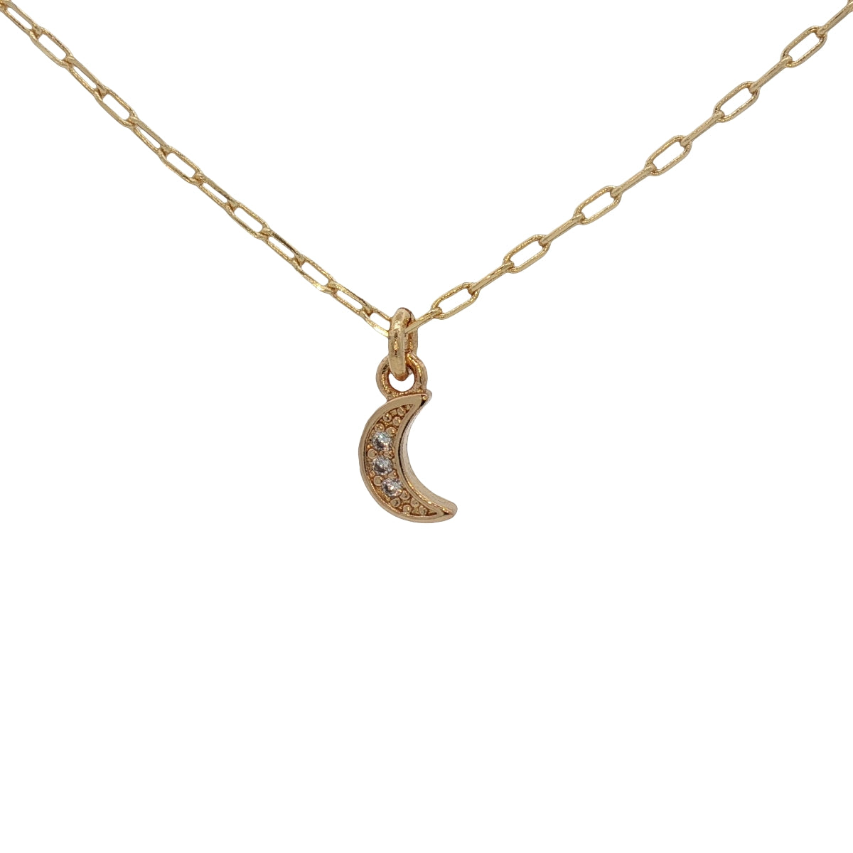 Collier doré petite lune zircons 38 cm