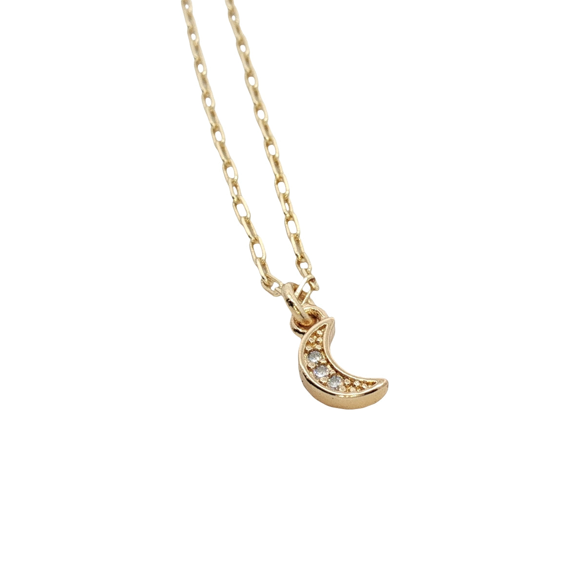 Collier doré petite lune zircons 38 cm
