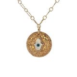 Collier doré medaille main de Fatma nacre avec oeil 42 cm