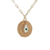Collier doré medaille main de Fatma nacre avec oeil 42 cm