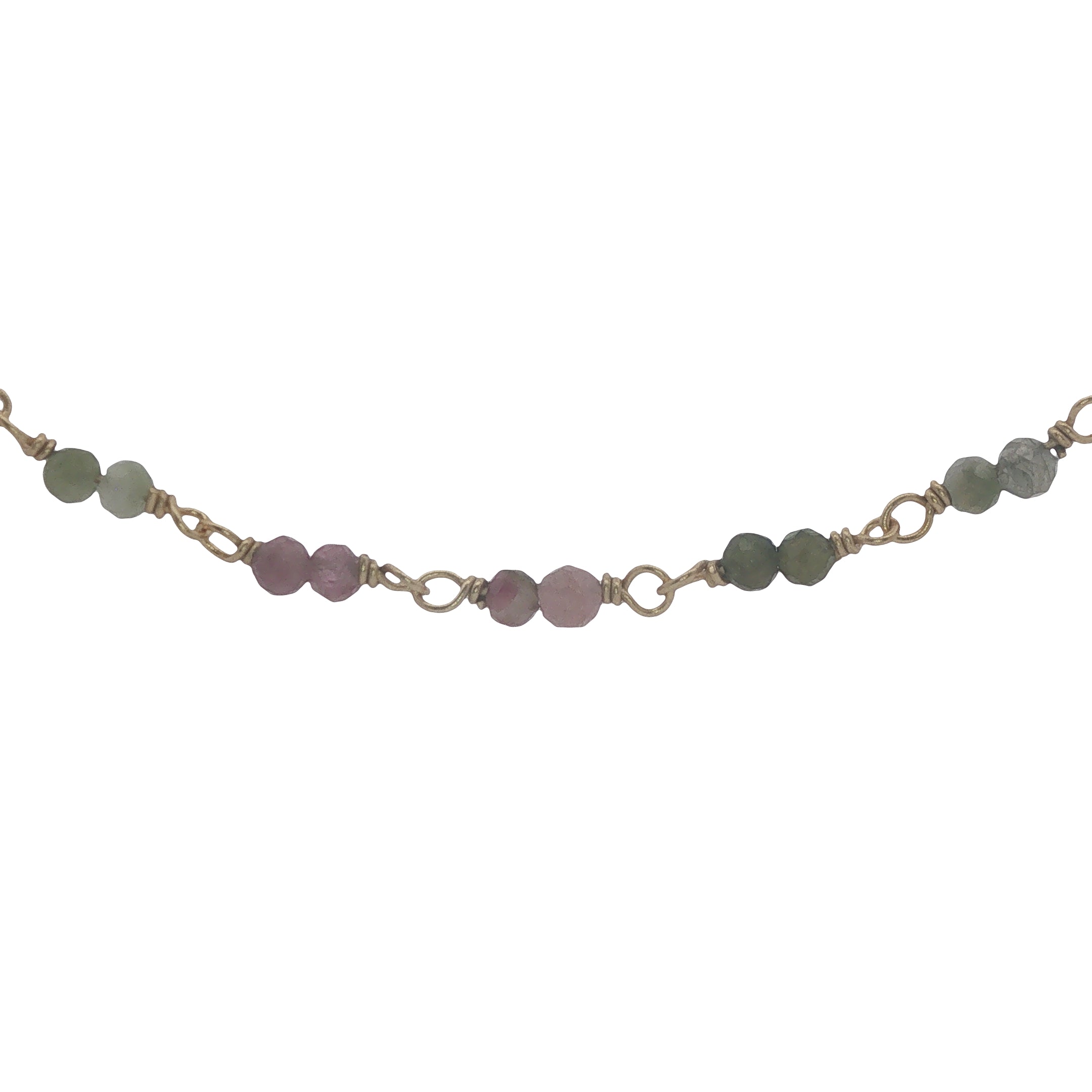 Collier doré avec duo multi tourmaline 75 cm