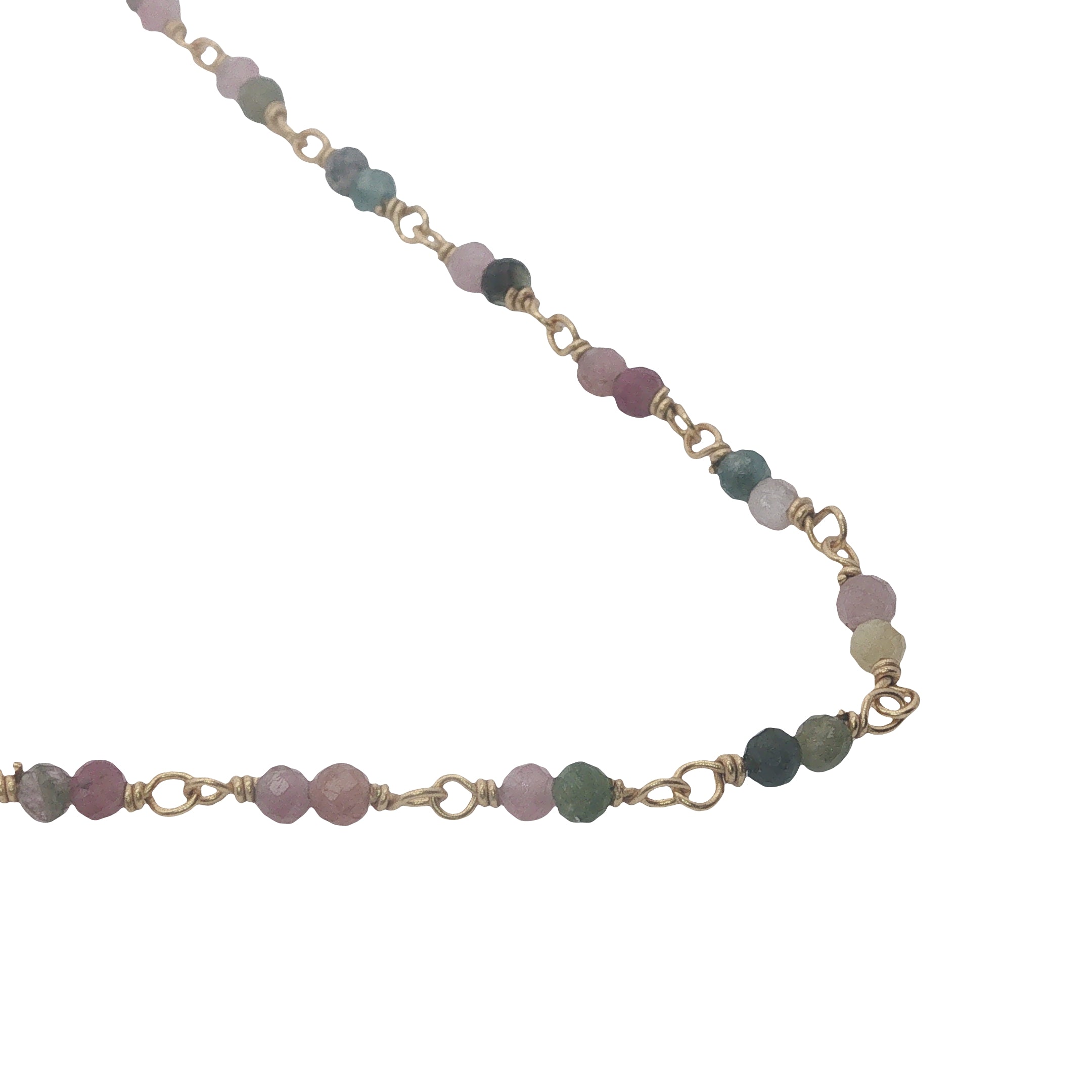 Collier doré avec duo multi tourmaline 75 cm