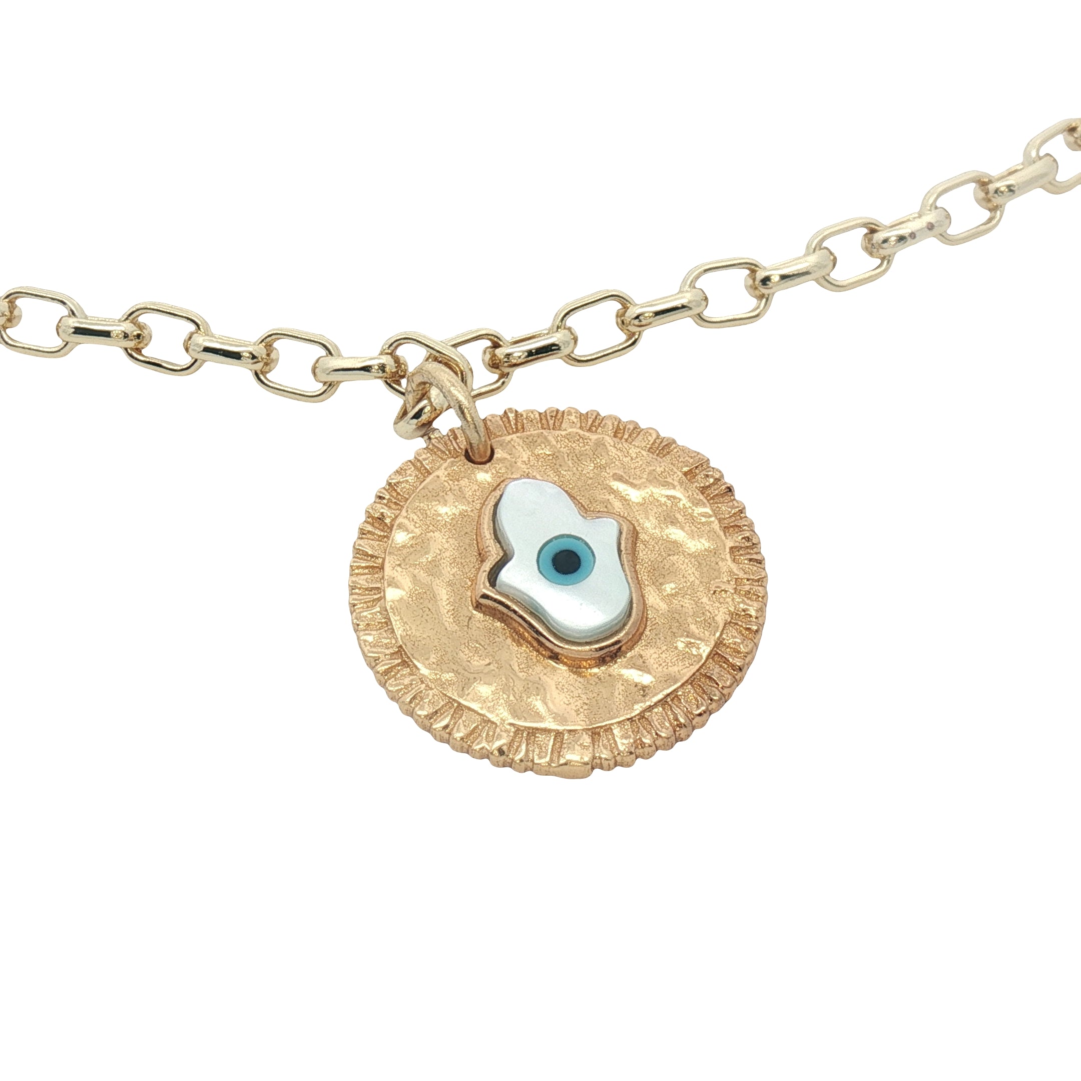 Collier doré médaille main de Fatma nacre et oeil 50 cm