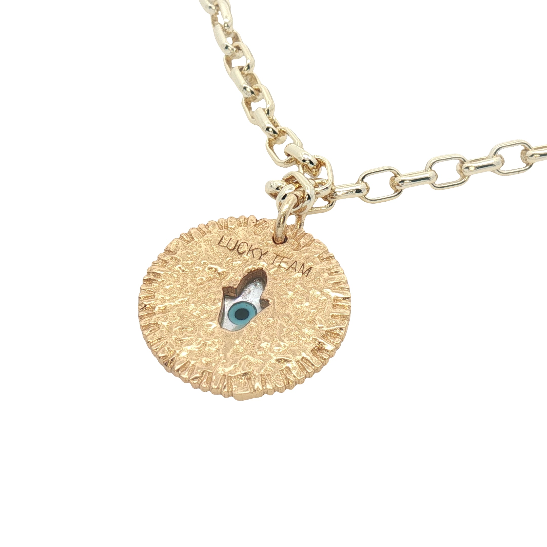 Collier doré médaille main de Fatma nacre et oeil 50 cm