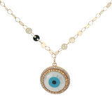 Collier doré médaille avec oeil en nacre et zircons 50 cm