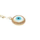 Collier doré médaille avec oeil en nacre et zircons 50 cm