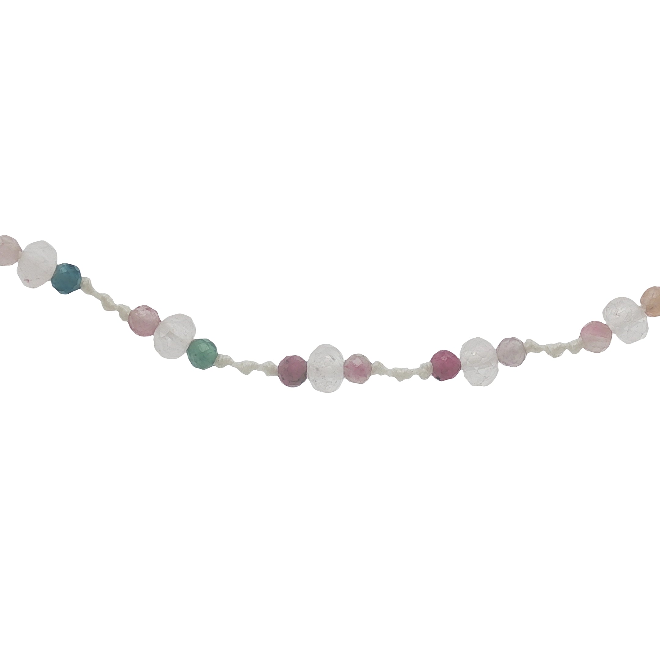 Collier doré cordon blanc avec tourmaline et pierre de lune 42 cm