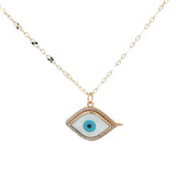 Collier doré oeil en nacre avec zircons blancs 50 cm